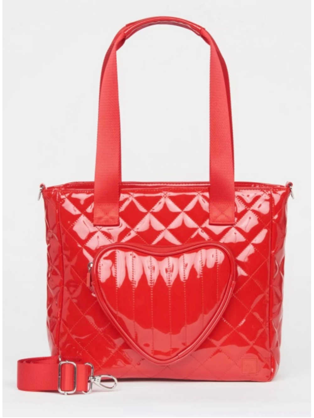 Women's IHKWIP Quilted Heart Tote Bag Patent Red New!